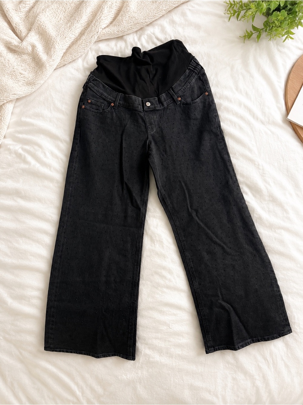 H&M MAMA Rhinestone Wide Leg Maternity Jeans- size L